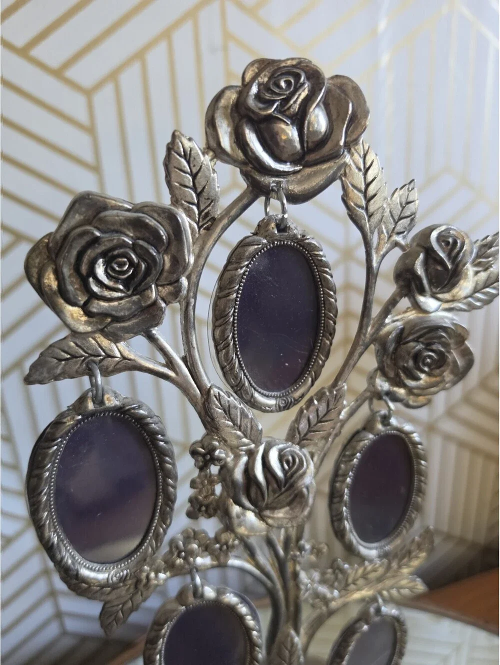 Vintage Godinger Silver Co Photo Tree w Roses Double 5 Sided Frames